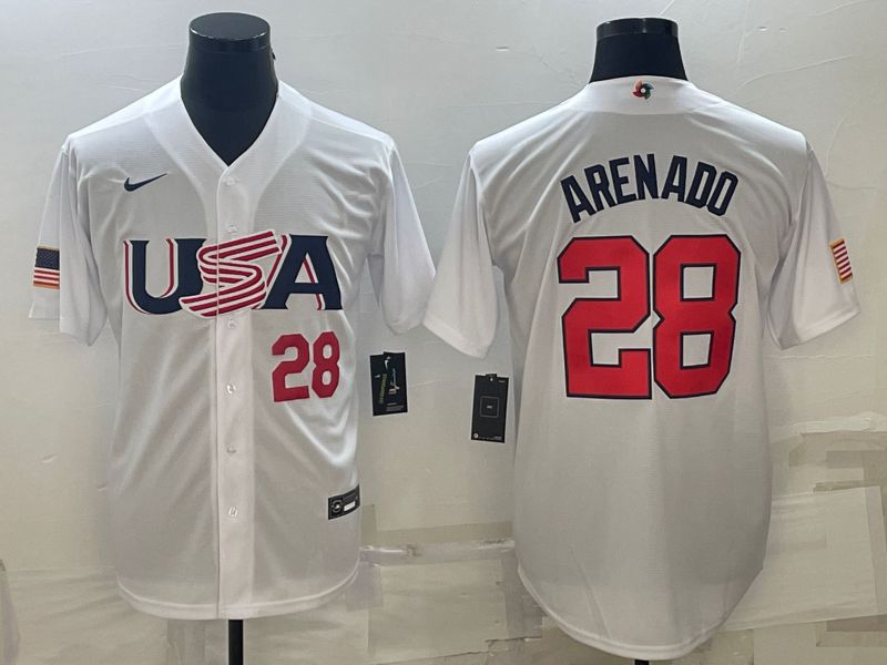 Men 2023 World Cub USA #28 Arenado White Nike MLB Jersey7